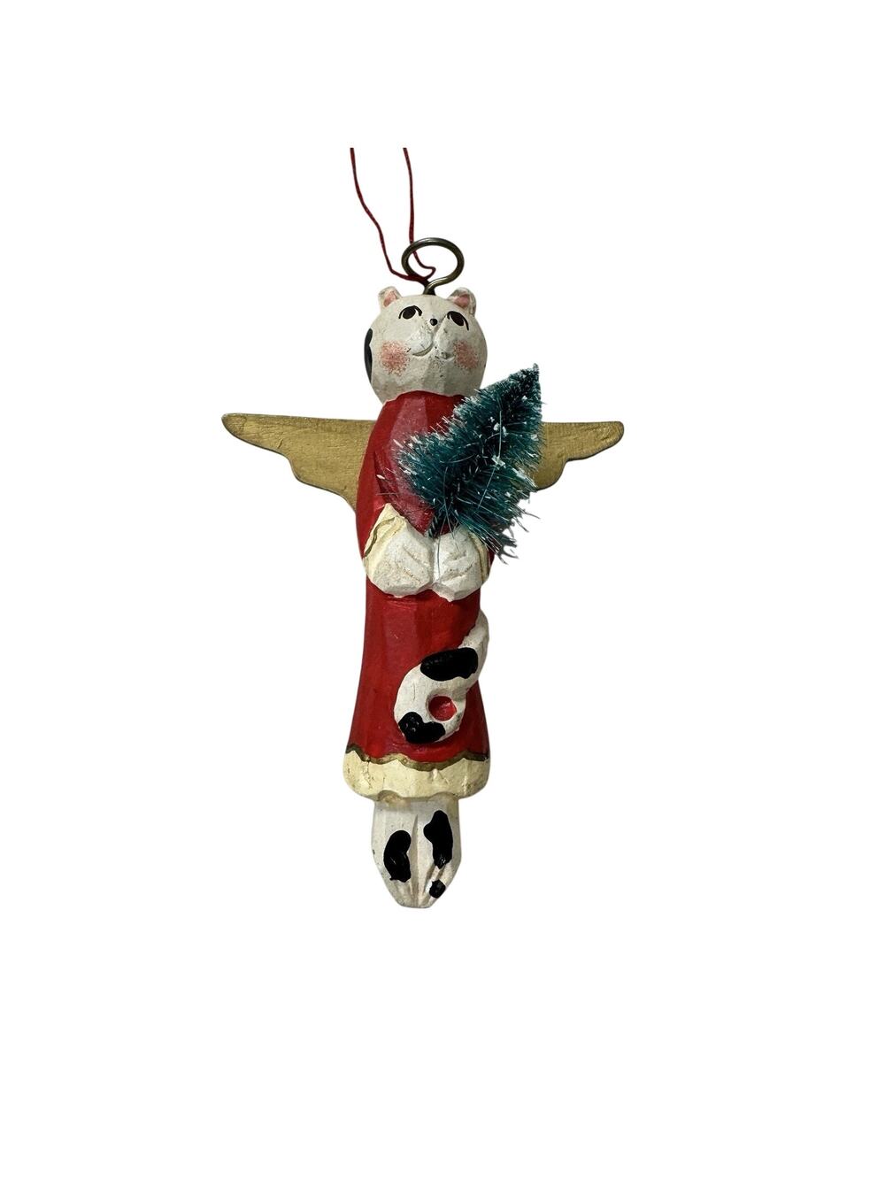 Cat Angel Christmas Ornament Wood Vtg Adler Midwest Vintage